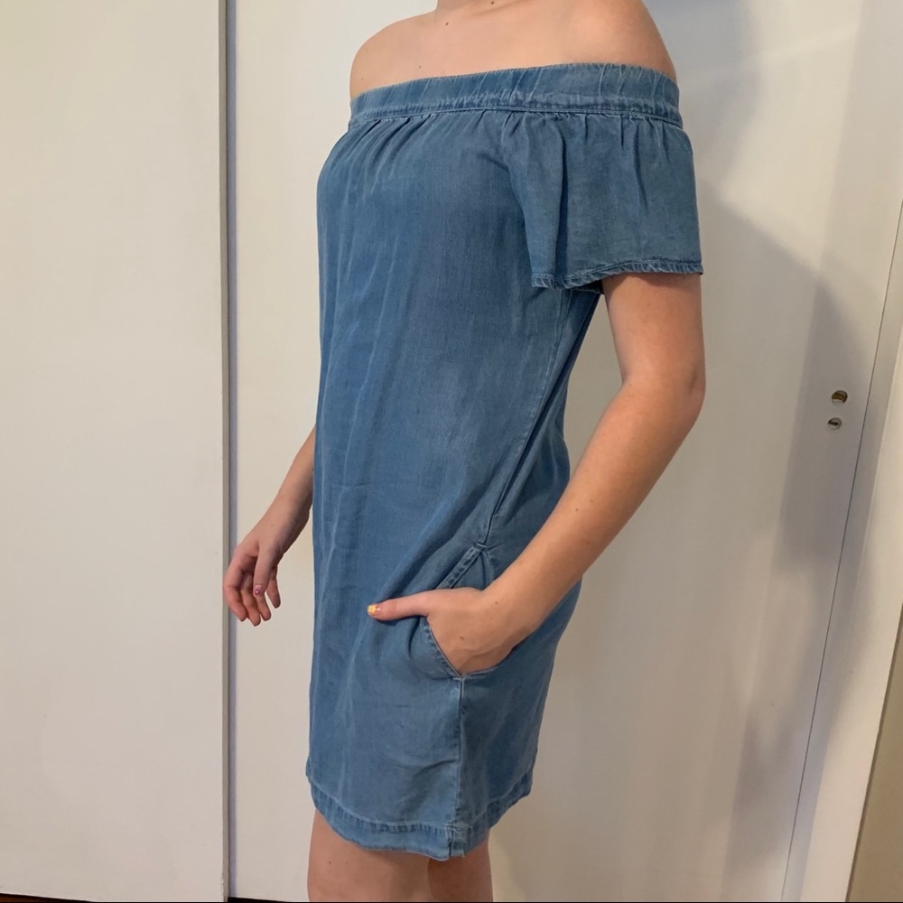 Denim color off the shoulder dress